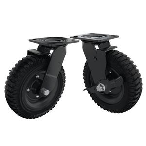 Swivel Heavy Duty Caster Wheel, 8 Inch*2, 1000lb Capacity, Black Rim, Solid Rubber, Cast Iron,Brake Casters,Outdoor, Flat Free for Carts, Dolly, Workbench,Trolley,DIY Tools