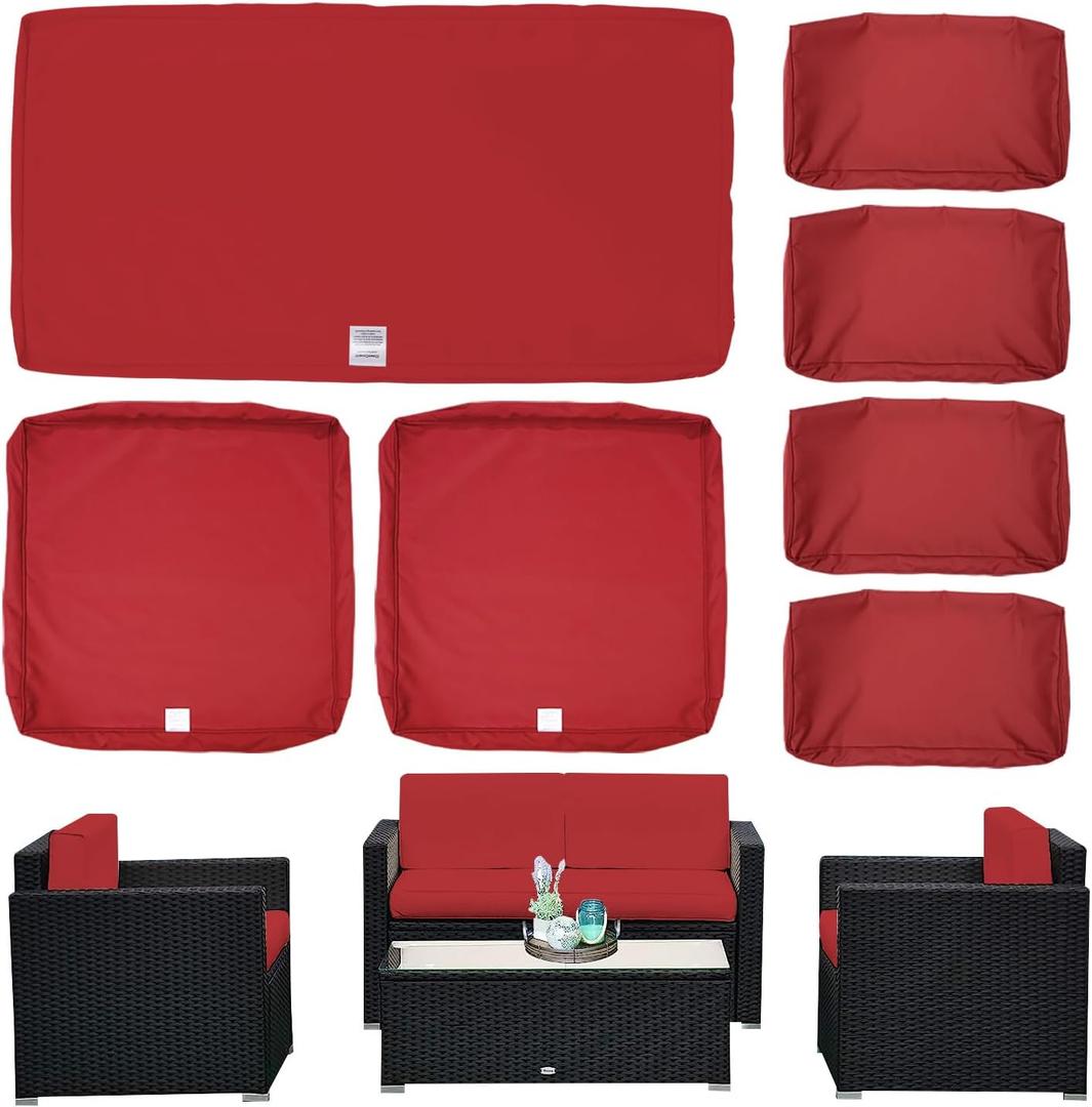 Pack Outdoor Seat and Back Cushions Replacement Covers Fits for 4-Seater 4Pieces Wicker Rattan Patio Conversation Set Sectional Couch Chair Furniture,Red-Include Cover Only