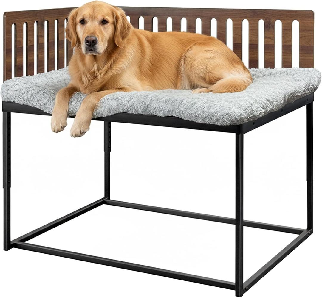 Beside Dog Bed,2 Wood Side Panel Adjustable Height Dog Bunk Beds,47''x 31'' Metal Dogs Bed Frame with Cushion,X-Large