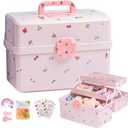 SEAHOME Hair Accessories Organizer for Girls Headbands, Clips, Ties Baby Girl Supplies, Lockable Three-layer Folding Craft Organizers and Storage Plastic Jewelry Box, 11.4x6.3x6.3in