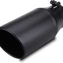 LCGP Exhaust Tip 3.5" Inlet 5" Outlet 12" Long, Bolt On Design, Stainless Steel, Black Powder Coated, Rolled Angle Cut, Tailpipe Tip