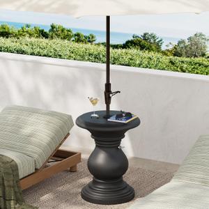 Christopher Knight Home Oriana MGO Outdoor Patio Side Table Umbrella Base, Heavy Duty Patio Umbrella Stand Outdoor Base with Hand-Turn Tightening Knob, Lounger Small Patio Coffee Table, Black