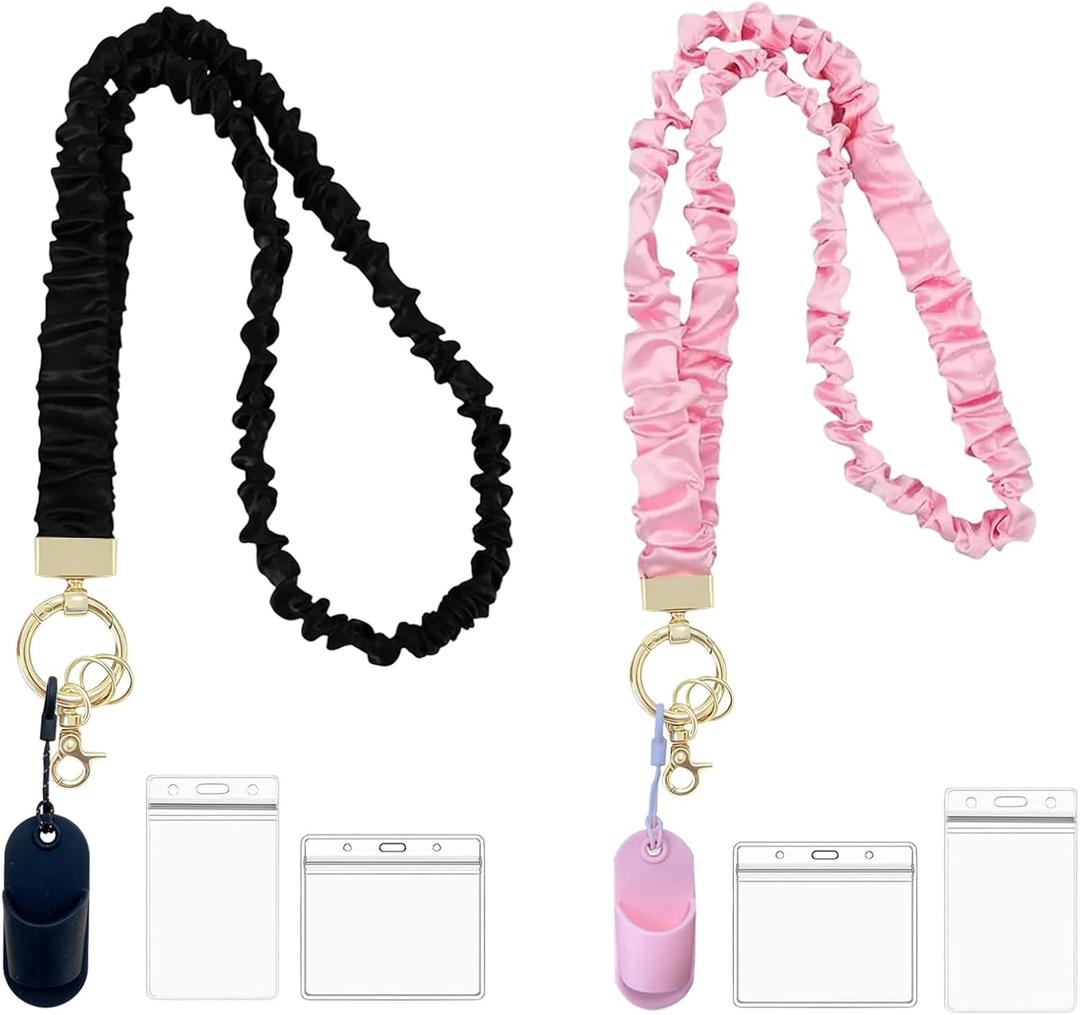 Stretchy Scrunchie Lanyard for ID Badges & Keys  with Silicone Pen Holder | Cute & Secure Scrunchie Lanyards for Teachers, Nurses, Women (Matching Couple Set)