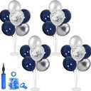 Balloon Stand with Silver and Navy Blue Balloons, Centerpiece Table Decorations for Birthday Wedding Anniversary New Year Graduation Decorations Class of 2025(Silver navy set4)