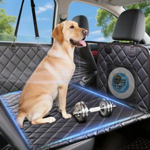 Reversible Dog Car Seat Cover for Back Seat, Waterproof Scratchproof Pet Backseat Protector, Large Sturdy Back Seat Extender with Detachable Hard Bottom, Dog Hammock for Car, Trucks, SUVs (Black)