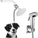 Pet Bathing Dog Shower Attachment Kit - Dog Washing Sprayer Set with Handheld Sprayer ，Water Hose, Shower Arm Diverter & No - Drill Adhesive Holder
