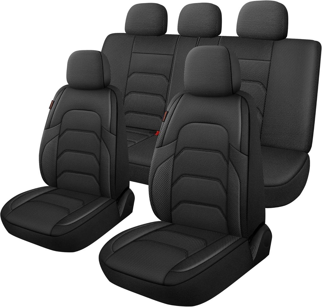CAROMOP 3D Air Mesh Car Seat Covers Full Set,Breathable and Durable Seat Covers for Cars,Split Bench Compatible,Universal Fit for SUV,Vans,sedans, Trucks, Automotive Interior Covers(5-Seat Black)