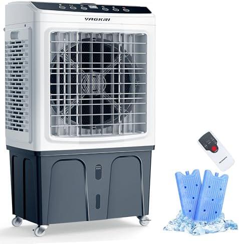 Evaporative Air Cooler, VAGKRI 2200CFM Swamp Cooler, 120°Oscillation Air Cooler with Remote Control, 24H Timer, 3 Modes & Wind Speeds for Outdoor Indoor Use, 9.2Gallon