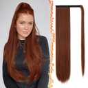 BARSDAR Auburn Straight Ponytail Extensions - 26 Inch Long Straight Wrap Around Ponytails for Women, Clip in Ponytail Hair Extensions Synthetic Pony Tails Hairpieces - Medium Auburn