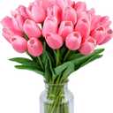 SITUMEIZI 15pcs Fake Tulips Artificial Flowers Real Touch Pink 14" PU Flower for Home Kitchen Decor Spring Easter Wedding Bouquet Decorations Office Valentine's Day Gifts(Rose Red)