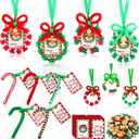 Cinnvoice 48 Sets Christmas Crafts for Adults Christmas Beaded Ornament Kit Includes 24 Candy Canes and 24 Mini Wreaths with Cards Bells for Jesus Religious Christian Decorations Xmas Tree Crafts