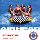 SportsStuff Big Bertha Towable 1-4 Rider Tube for Boating and Water Sports, Kwik-Connect Tow, Double-Stiched Partial Nylon Cover & Patented Speed Safety Valve for Easy Inflating & Deflating, Dimensions = inflated deflated