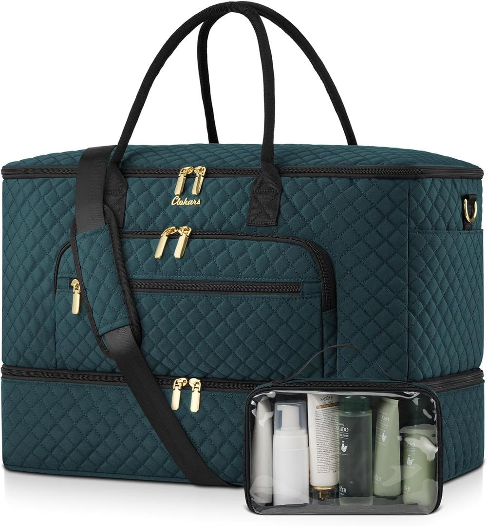 Travel Duffle Bag, Wide Open Large Weekender Bag for Women with Shoe Compartment, Carry on Overnight Bags with Toiletry Bag, Hospital Bag for Women Labor Delivery with Wet Pocket (Dark Green) (45L)