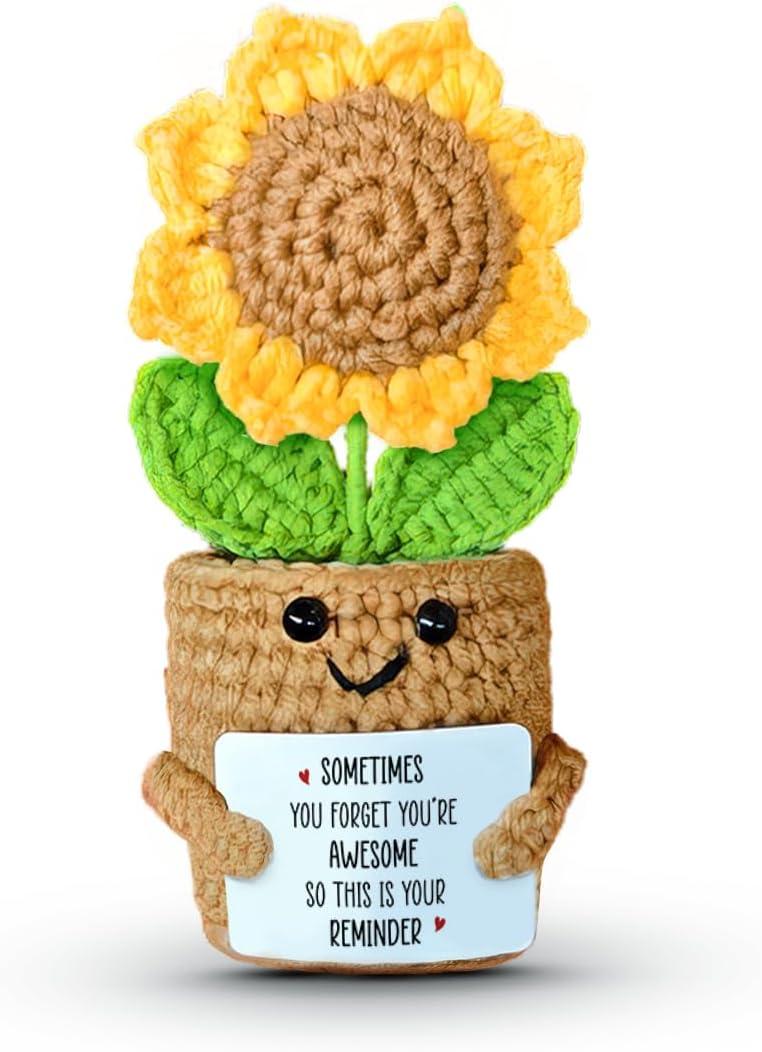 SOL VIBES Mothers Day Sunflower Crochet Gift for Women Friendship Positive Plant Decor, Uplifting Thinking of You Encouragement Gift for Friend, Coworker, Sister, Mom, Teacher, Daughter