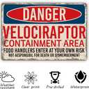 Warning Velociraptor Metal Signs, Containment Area Sign, Novelty Decor for Home Garage Patio, Garden Yard Decor, Decorative Aluminum Wall Plaque, Easy to Mount, Retro Metal Tin Signs, B36
