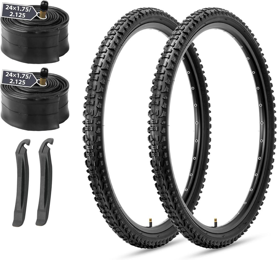 MOHEGIA Mountain Bike Tires Set: 2-Pack 20/24/26x1.95 Inch Folding Replacement Bicycle Tires and Pair Inner Tubes with Tire Levers for MTB Off-Road Bike