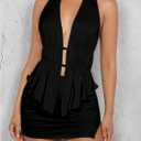 SOLY HUX Women's Sexy 2 Piece Outfits Hollow Out Asymmetrical Halter Top Bodycon Mini Skirt Party Club Sets (Black, S)