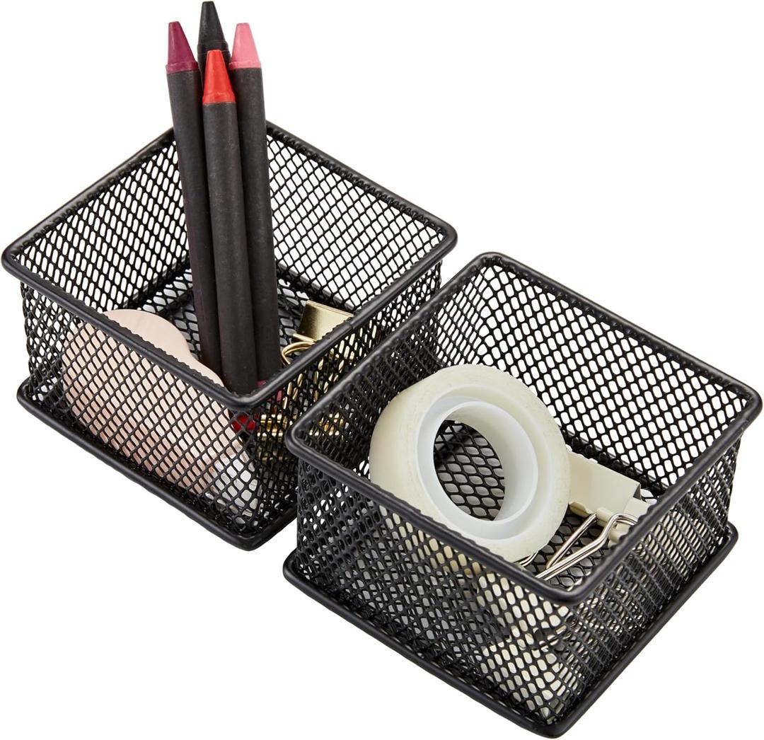 Annova Mesh Stackable Drawer Cabinet and Shelf Organizer Bins Storage Basket School Office Supply Holder Tray- Set of 2 (Black, 3x3x2 Inch)
