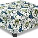 Ottoman Cover Square Slipcovers Printed,Stretch Footrest Stool Cover for Ottoman Square,Soft Foot Stool Cover Protector with Nonslip Elastic Bottom (Large,Flower C)