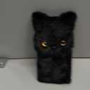 SINQERISHT Furry Plush Case for Samsung Galaxy S22 Ultra Phone Case Fluffy Girls Cute Winter Warm Hair Handmade Cat Cover Shockproof Protective Kawaii Cover for Girls Women(Black)