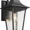 Emliviar 29.3" Exterior Waterproof Wall Sconce Light Fixture, Porch Wall Mounted Lighting with Water Ripple Glass Shade, Black Finish, XE292BL-SW BK (Large - 1 Pack)
