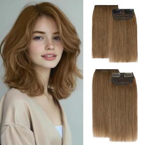 Clip in Short Hair Extensions Real Human Hair,Prokyvity Invisible Human Hair Clip in Extensions Short,(6inch&8inch)4 pieces Mini Extensions for volume or highligh,Light Brown