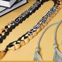 Cindeer 2026 Graduation Ribbon Lei Set Handmade Braided Necklace Honor Cord with Tassel 2026 Grad Embroidery Patches for High School College Graduation Party Supplies(Black, Gold)