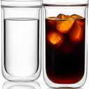 Aquach Double Wall Glass Cup 16oz 2pcs, Clear Insulated Coffee Drinking Glasses, Single Mouth/Double Body