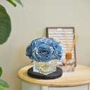 Artificial Rose in Glass Vase Vintage Silk Flower Arrangement with LED Light for Table Centerpiece Home Wedding Decoration (Dusty Blue)