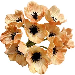 LebriTamFa 14Pcs Real Touch Anemone Poppy Bouquet for Artificial Flower Decor Kitchen Table Centerpiece Vase Home Greenery Wedding Holding Flowers Backdrop Arch Wall (Champagne)