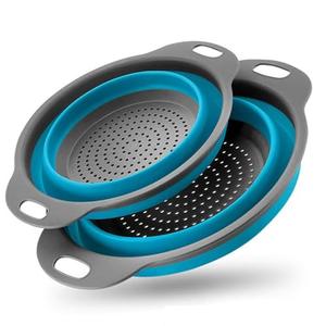 Collapsible Colander Set of 2 Silicone Kitchen Strainer Set, Perfect for Draining Pasta, Vegetable and fruit for Kitchen and Travel Use (Blue)