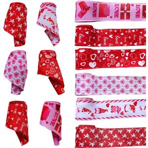 3 x Red Heart Wired Edge Ribbon, Pink Dot Wide Pink Dot Craft Ribbon for Wrapping and DIY Projects, 30 Yards/Roll, 2.5 inches