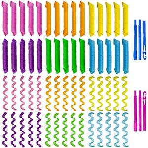 60pcs Heatless Hair Curlers Rollers Spiral and Wave Styling Kit with 2 Sets Styling Hooks,No Heat Curlers for Women Girl's Medium and Long Hair (17.8 Inch/45 cm)
