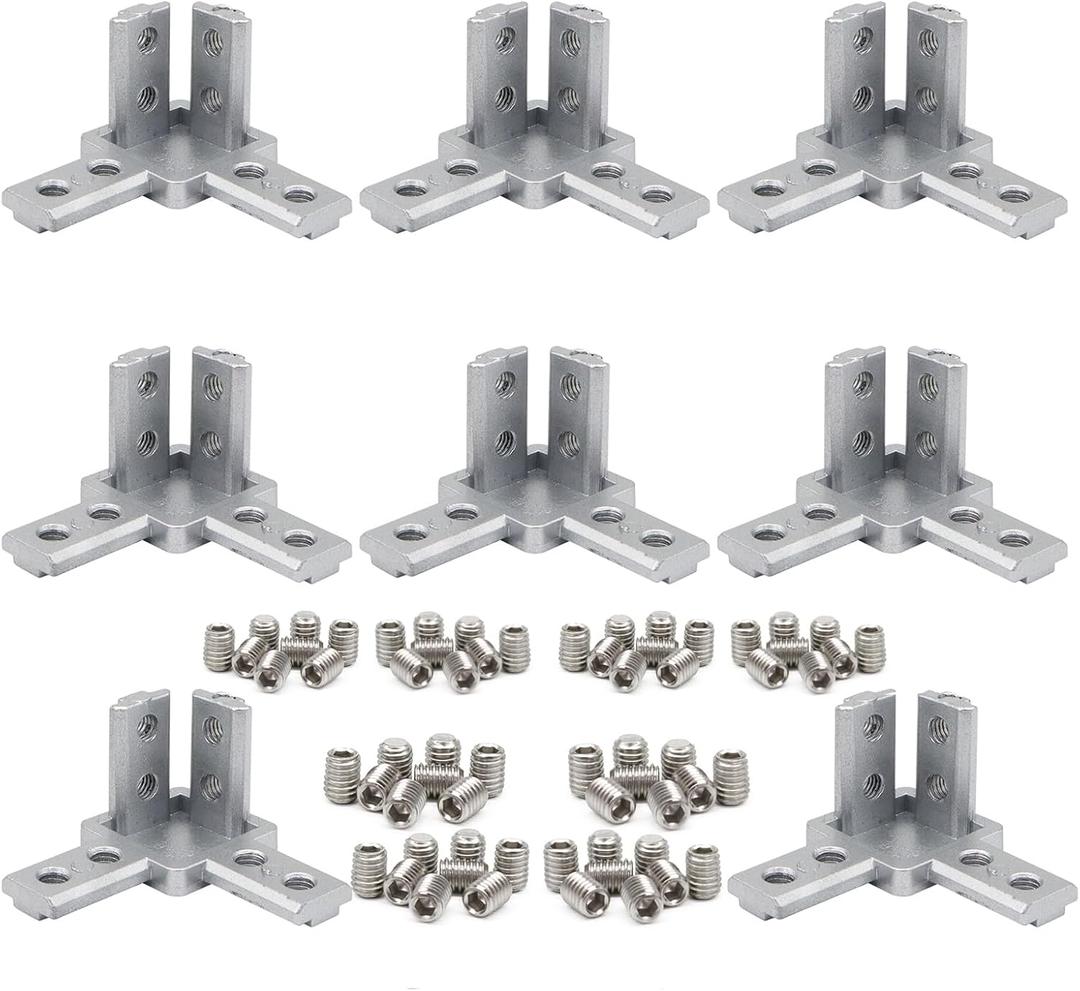 8Pcs 10 Series Aluminum Extrusion Profile Tri Bracket 3-Way End Corner Right Angle 1" x 1" 1 Inch Connector with Screws for 1010 Extruded Aluminium Esquina Profil