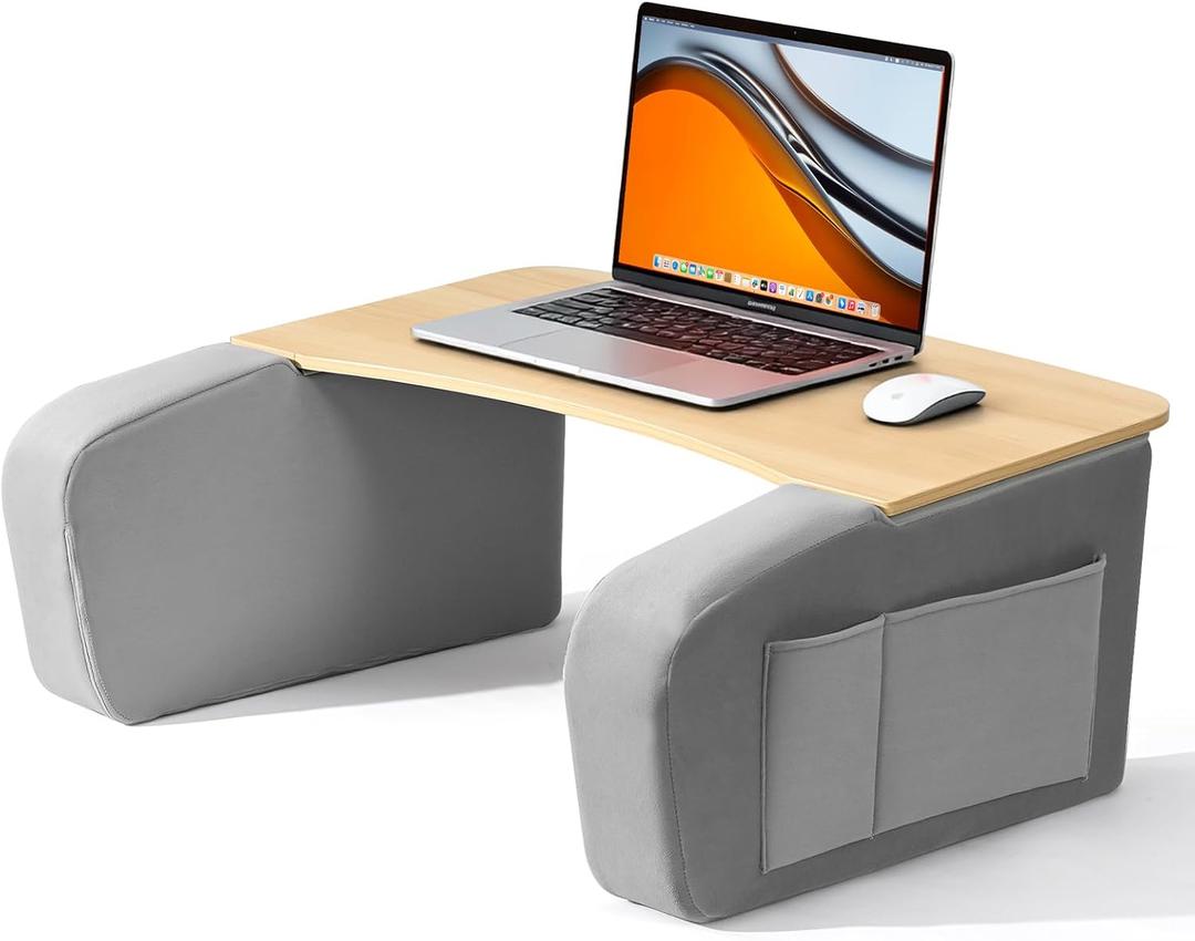 OPTIXCELL Lap Desk for Adults with Arm Rests,Ergonomic Laptop Pillow Stand for Bed,Couch,Floor (Light Wood)