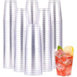 JOLLY CHEF 10 oz Clear Disposable Plastic Cups 200 Pack, Clear Plastic Cups Tumblers, Heavy duty Party Glasses, Disposable Cups for Wedding, Thanksgiving, Christmas Party