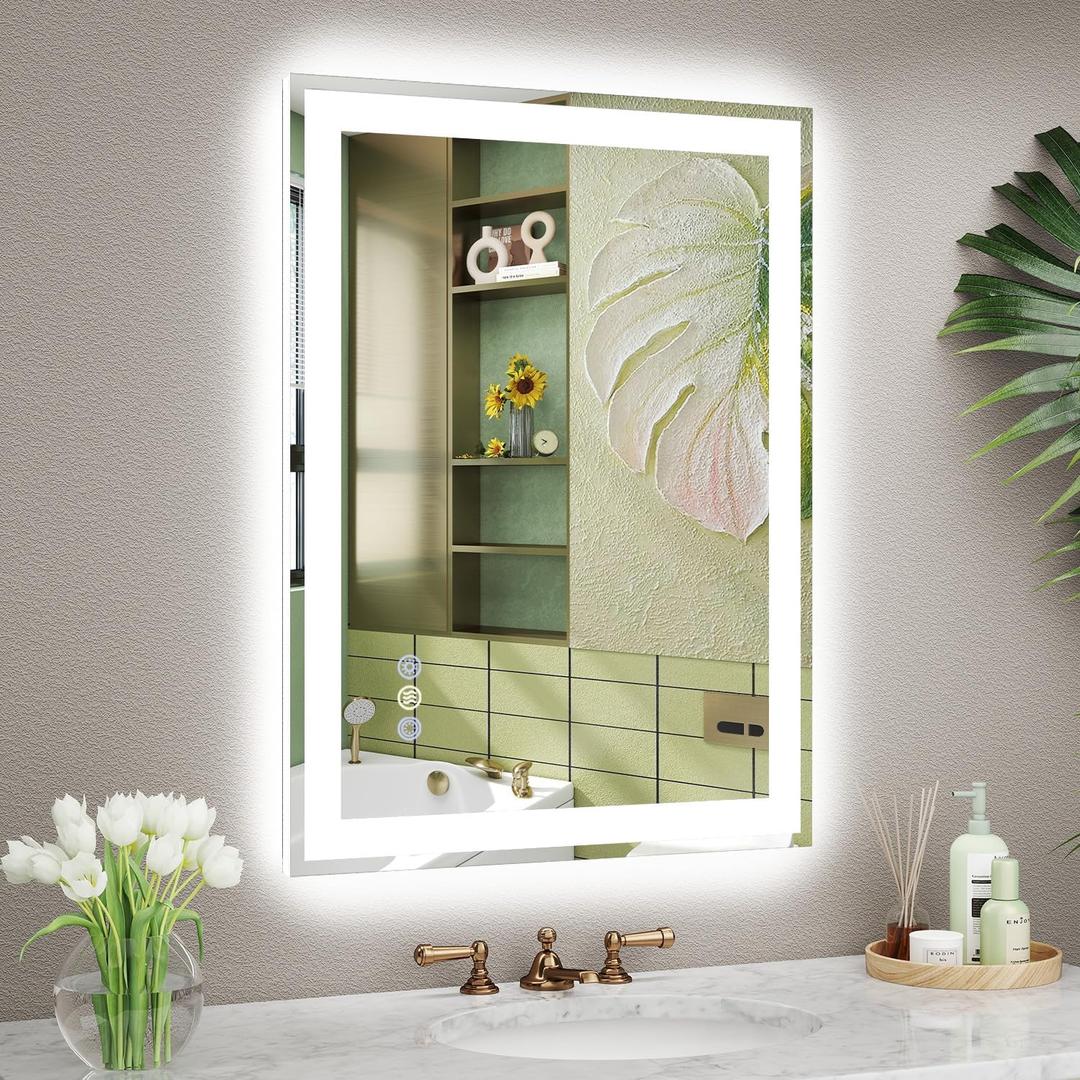 24x32 LED Bathroom Mirror with Lights, Super Bright Front & Backlit Vanity Mirror for Wall, Anti-Fog & Memory Smart Mirror, 5mm Shatter-Proof Tempered Glass, ETL Listed, Vertical/Horizontal