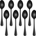 DEHOV 5.5 Inch Black Small Teaspoons,Set Of 8 Stainless Steel Coffee Spoons,Black Mini Spoons For Dessert,Cake,Durable Demitasse Spoon