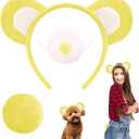 Bear Costume Accessories Set Animal Ears Headband Tail Nose Cartoon Cosplay Prop Kit 101 Day Christmas Dress up Party (One Size, Yellow)