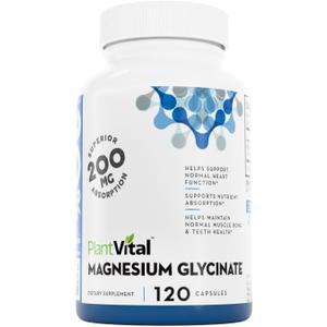 PlantVital Magnesium Glycinate 200mg - Supports Restful Sleep, Muscle & Nerve Function, Normal Heart & Bone Health - Feel Calm & Relax - Vegan, Third Party Tested, Gluten Free, Non-GMO - 120 Capsules Exp 06/2028