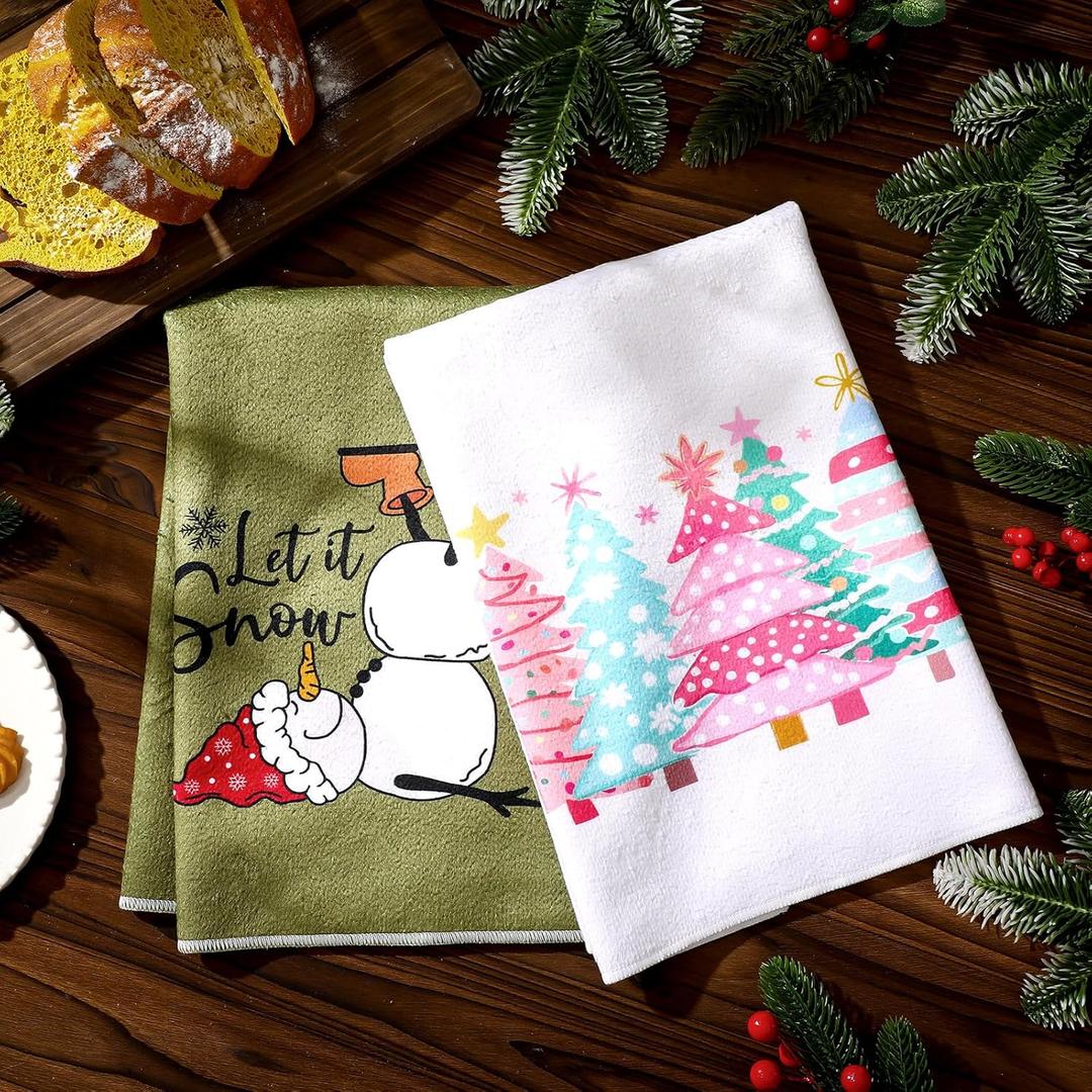 Christmas Kitchen Towels Set of 2 Xmas Tree Snowman Dish Towels 18 x 26 Inches Drying Dishcloth Winter Holiday Christmas Tree Decorations Bathroom Farmhouse Home Decoration
