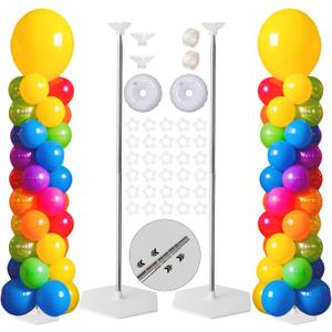 Tamodan Adjustable balloon column kit set of 2, 78 Inch balloon tower Reusable Metal Telescopic Designballoons tower stand for Weddings, Birthdays, Baby Showers & Graduation Events (Silver)