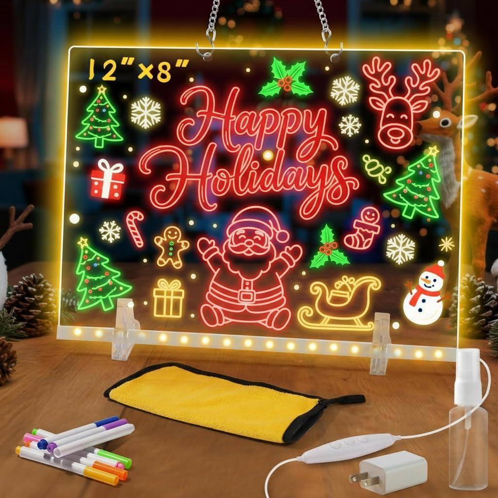 Lumiboard LED Drawing Board, LED Note Board, Acrylic Dry Erase Glowboard with 4 Modes & 7 Colors Light, Include Adapter, Led Doodle Board for Kids, Halloween or Christmas Decorations (Small)