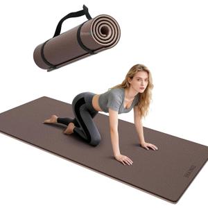 Yoga Mat Thick8mmExercise Mat Non Slip Anti-tear,Pilates Mat for Men and Women,Workout Mats for Home,Barefoot Workouts and Floor Exercise,with Carrier Strap(71"x 24" ) (Light coffee + apricot)