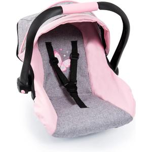 Bayer Design 67933AA Toy, Car Seat Easy Go for Neo Vario Pram with Cover, Doll Accessories, Pink, Grey with Butterfly,Grey/Pink, for dolls up to 18"