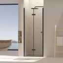 WinZo Double-fold Shower Door, Pivot Swing Shower Glass Doors with 1/4"(6mm) SGCC Clear Tempered Glass,Explosion-Proof Film, Reversible Installation, Brushed Nickel (Matte Black, 30"×72")