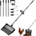 2-in-1 Chicken Poop Scooper & Rake 12-Inch Large Metal Shovel Head Adjustable Stainless Steel Handle (24 to 64") Litter Sifting Shovel Cleaning Tools for Chicken Run, Animal Farm (Black)