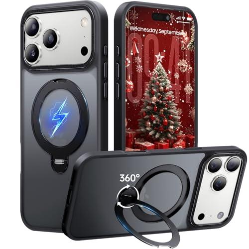 Peerock 360° Spin Magnetic Stand for iPhone 17 Pro Max Case, Fit for MagSafe, Mil-STD Protective Case for iPhone 17 Pro Max Phone Case with Kickstand Rotatable 6.9 inch, Black