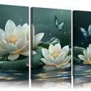 HHB 3pcs Zen White Lotus Wall Art Canvas Wrapping 16x24in