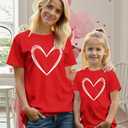 Mommy and Me Valentines Shirts Heart Graphic T-Shirt Family Matching Outfits Mom and Girls Valentine Gift Tee Tops (Red, S)